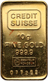 Szwajcaria, sztabka, 10 g Au 999, Credit Suisse