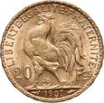 5. Francja, 20 franków 1907, Kogut