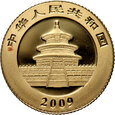 Chiny, 20 juanów 2009, Panda, 1/20 uncji złota
