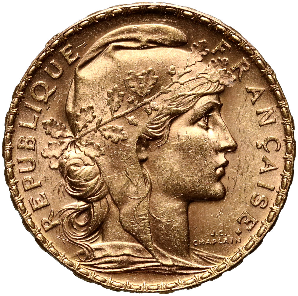 1068. Francja, 20 franków 1912, Kogut