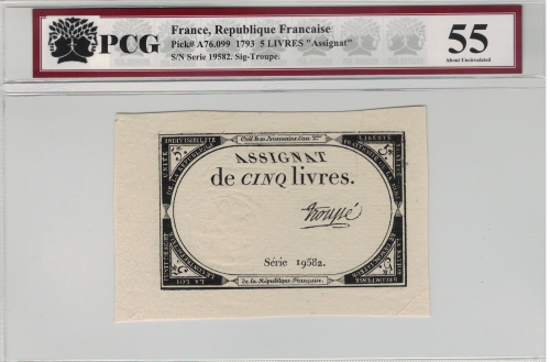 Francja 5 Livres  P-A76.099 1793 Stan PCG 55