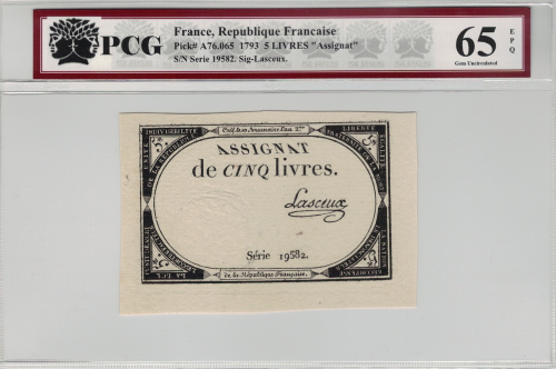 Francja 5 Livres  P-A76.065 1793 Stan PCG 65