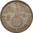 NIEMCY - 2 marki  1937 (F) - HINDENBURG - Ag 625, 7,92 g.