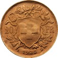SZWAJCARIA: 20 franków 1935 - Au 900. 6,45 g.
