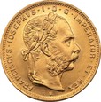 AUSTRIA -  8 floreny / 20 franków 1892 - złoto Au 900, 6,45 g.