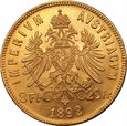 AUSTRIA -  8 floreny / 20 franków 1892 - złoto Au 900, 6,45 g.
