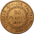 FRANCJA: 20 franków 1877,  Au 900, 6,43 g, 