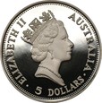 AUSTRALIA: 5 dolarów 1990 - Kookaburra - Uncja czystego srebra