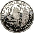 AUSTRALIA: 5 dolarów 1990 - Kookaburra - Uncja czystego srebra