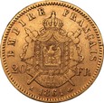 FRANCJA: 20 franków 1861 - A -  Au 900, 6,39 g.