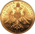 AUSTRIA: 100 koron 1915 -  złoto 900, 33,84 g.