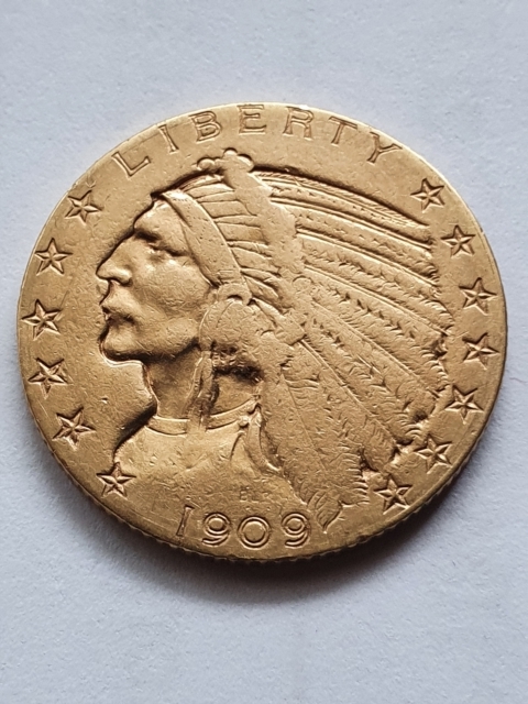 USA 5 Dolarów Indianin 1909 r  stan 2-   B/K