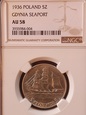 5 zl Żaglowiec 1936 rok stan NGC AU 58     P/3