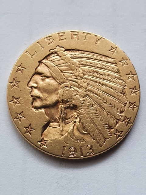 USA 5 Dolarów Indianin 1913 r stan 2+    B/K