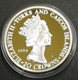 Turks & Caicos 20 koron Srebrny Dowód (D Dzień: Bradley)