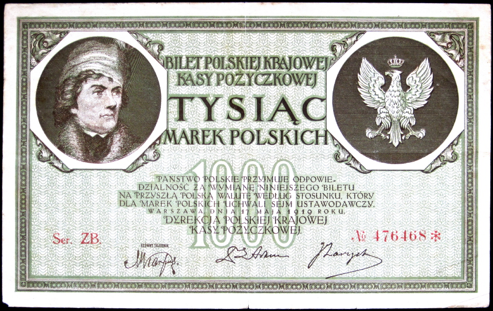 1000 Marek Polskich z 1919 roku, seria ZB. - Tadeusz Kościuszko