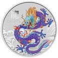 Australia 1 dolar 2024 Lunar III Rok smoka Purple Dragon 1 oz Ag999