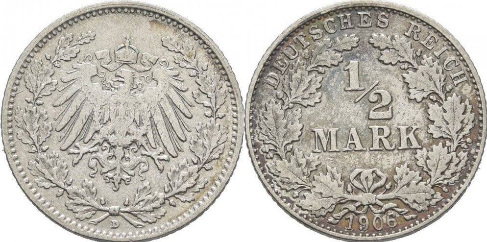 1/2 marki (1906) Niemcy D - Obiegowe AG 900