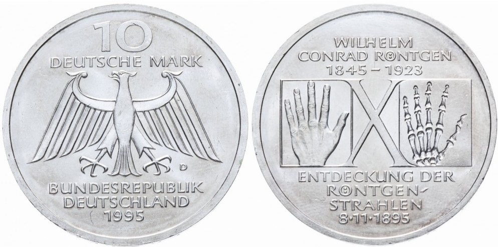 10 marek (1995) Mennica D -150 rocz. urodzin -Wilhelm Conrad Röntgen