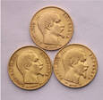 Francja, Zestaw 20 Franków Napoleon III 3  szt. 