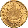 Francja, 20 franków 1867 A, Paryż, Napoleon III,