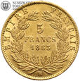 Francja, 5 franków 1863 BB, złoto