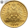 Austria, 8 florenów / 20 franków 1876, złoto, st. 3+, #MW