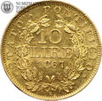 Watykan, 10 lirów, 1867 rok, XXII, złoto