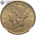 USA, 20 dolarów, 1895, S, NGC MS61, złoto