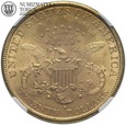 USA, 20 dolarów, 1895, S, NGC MS61, złoto