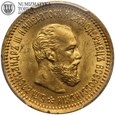 Rosja, Aleksander III, 5 rubli 1890, PCGS MS64, złoto, #WB