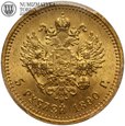 Rosja, Aleksander III, 5 rubli 1890, PCGS MS64, złoto, #WB