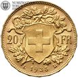Szwajcaria, 20 franków 1935 B, złoto, st. 2+