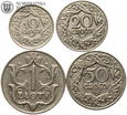 II RP, zestaw monet 10, 20, 50 groszy i 1 złoty