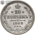 Rosja, Mikołaj II, 20 kopiejek 1902 СПБ АР, #FM
