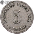 Niemcy, Cesarstwo, 5 pfennig 1892 E, #DR