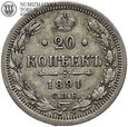 Rosja, Aleksander III, 20 kopiejek 1891 СПБ АГ, #FM