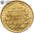Francja, Napoleon III, 20 franków 1852 A, złoto, st. 3+