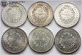Francja, zestaw, 6 x 50 franków 1975-1978, srebro 