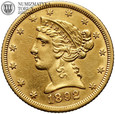 USA, 5 dolarów 1892 CC, Carson City, złoto