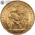 Francja, 20 franków, Kogut, 1907, złoto