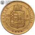 Węgry, 20 franków / 8 forintów, 1872 rok, złoto, st. 3+