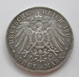 3 marki 1909r. E - Niemcy/Saksonia - Fryderyk August II (1904- 1918)