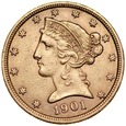 D62. USA, 5 dolarów 1901, Liberty, st 2-