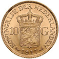 D134. Holandia, 10 guldenów 1917, Wilhelmina, st 1
