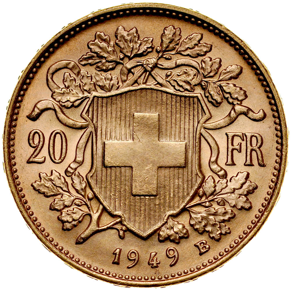 D70. Szwajcaria, 20 franków 1949, Heidi, st 1-