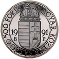 C326. Węgry, 500 forintów 1991, Jan Paweł II, st L