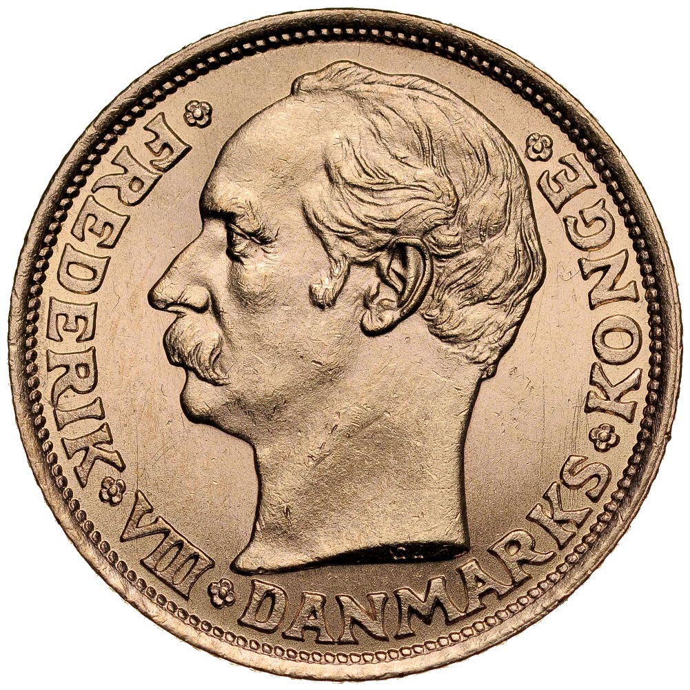 C44. Dania, 10 koron 1908, Fryderyk VIII, st 1