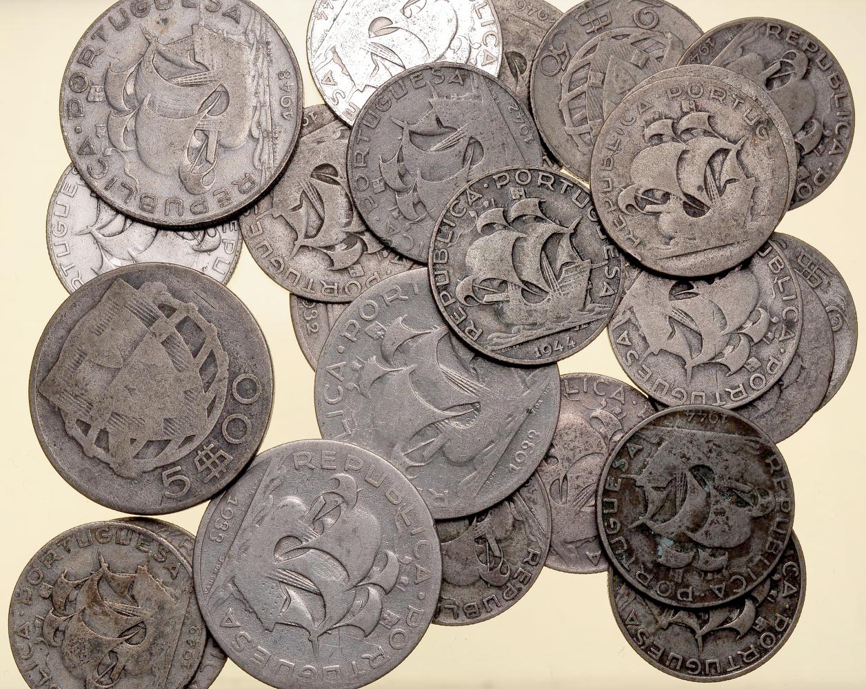 Portugalia, 5 & 2.5 $ srebro, 2 uncje czystego srebra, junk silver