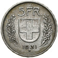 C243. Szwajcaria, 5 franków 1931, st 3+